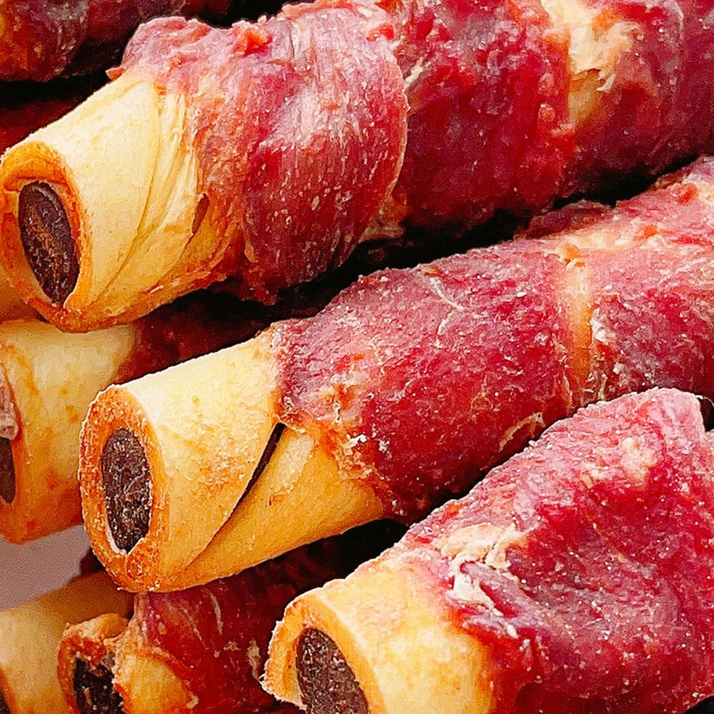 Cowhide Wrapped in Chicken Beef Filling Dog Treats for Medium, & Large Dog - Made with Chicken and Cowhide - High Protein