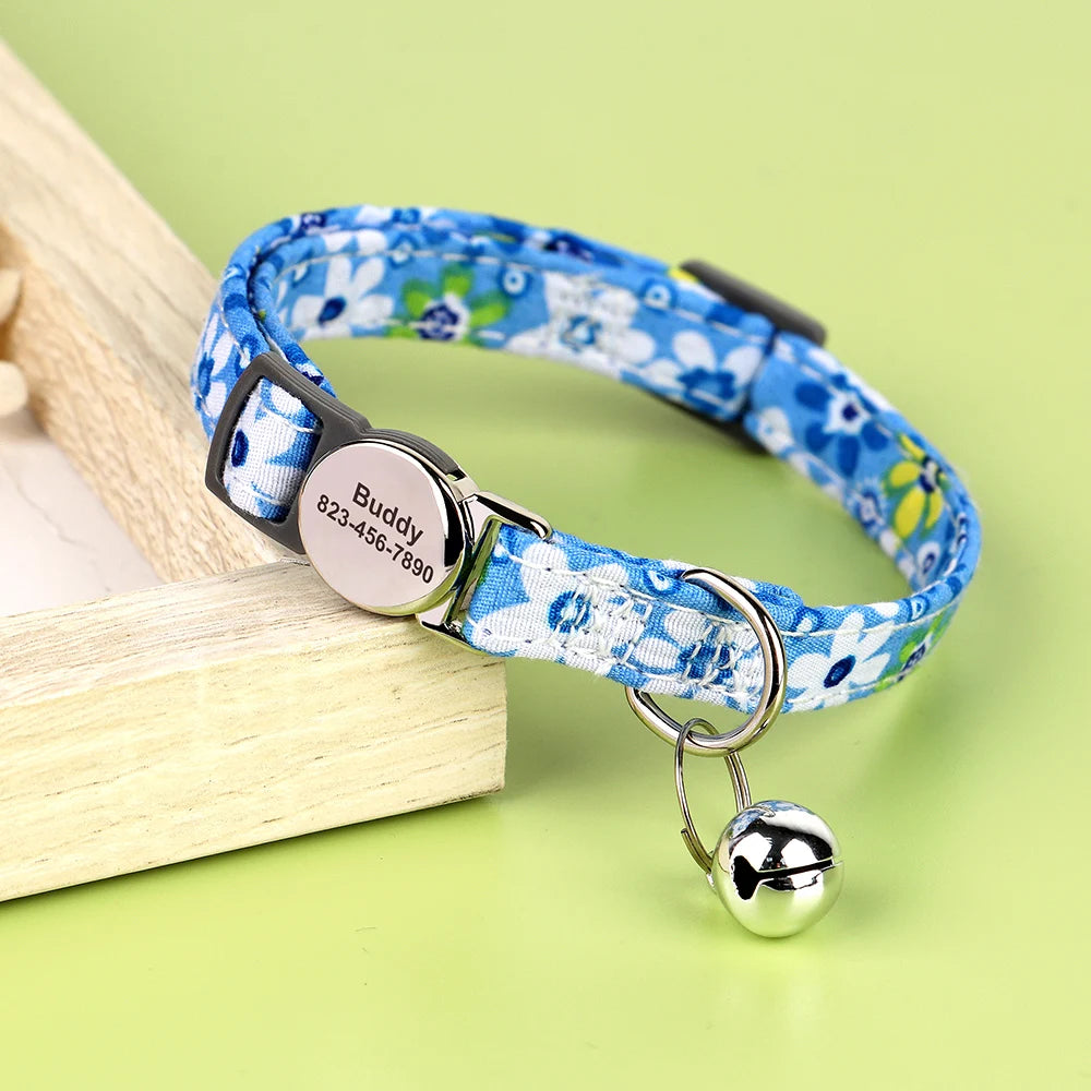 Personalized Nylon Cat Collar Quick Release Kitten Cat Collars Safety Breakaway Pet Puppy Necklace Anti-lost For Cats Adjustable