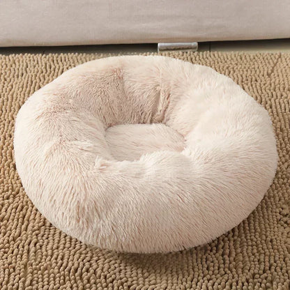 Round Plush Pet Bed - Self Warming Kennel, Machine Washable Mat with Non-Slip Bottom, Soft Cushion House Bed for Cats Dogs