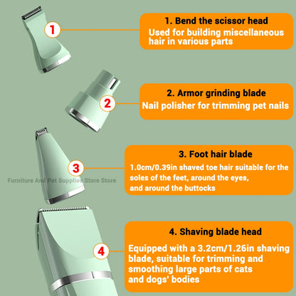 Professional 4-in-1 Electric Pet Grooming Tool Set Dog Hair Clippers USB Rechargeable Pets Haircut Trimmer Shaver Cats Supplies