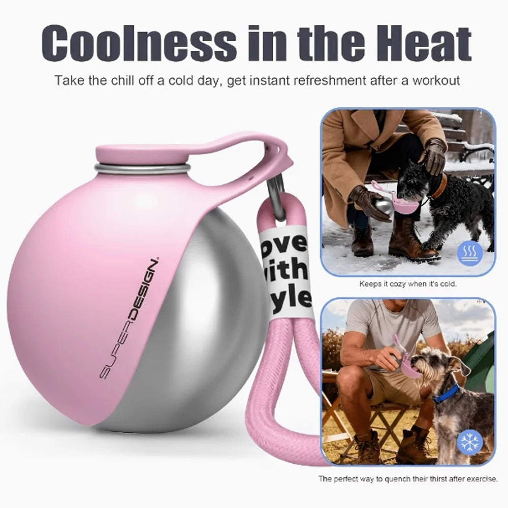 Pet cat and dog water cup cat dog stainless steel kettle outdoor reflowable folding large capacity portable drinking fountain