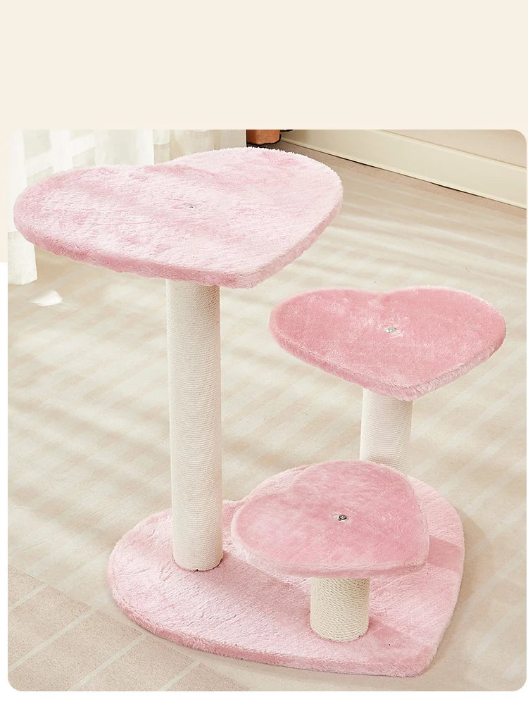 Plush Cat Tree with Heart-Shaped Design Suitable for All Seasons Cat Tree House for Kittens And Cats Furniture