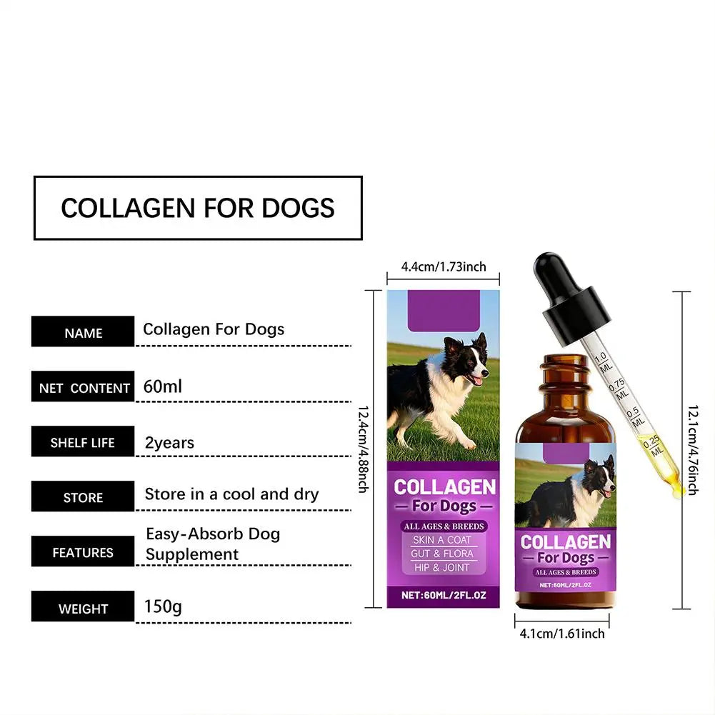 Dog Collagen Absorbable Drops Pet Cleaning & Nutritional Care - Skin Hair Intestinal Joint Health Support Daily Pet Supplement