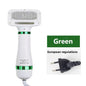 White handheld device with green accents and a power cord, on a white background.
