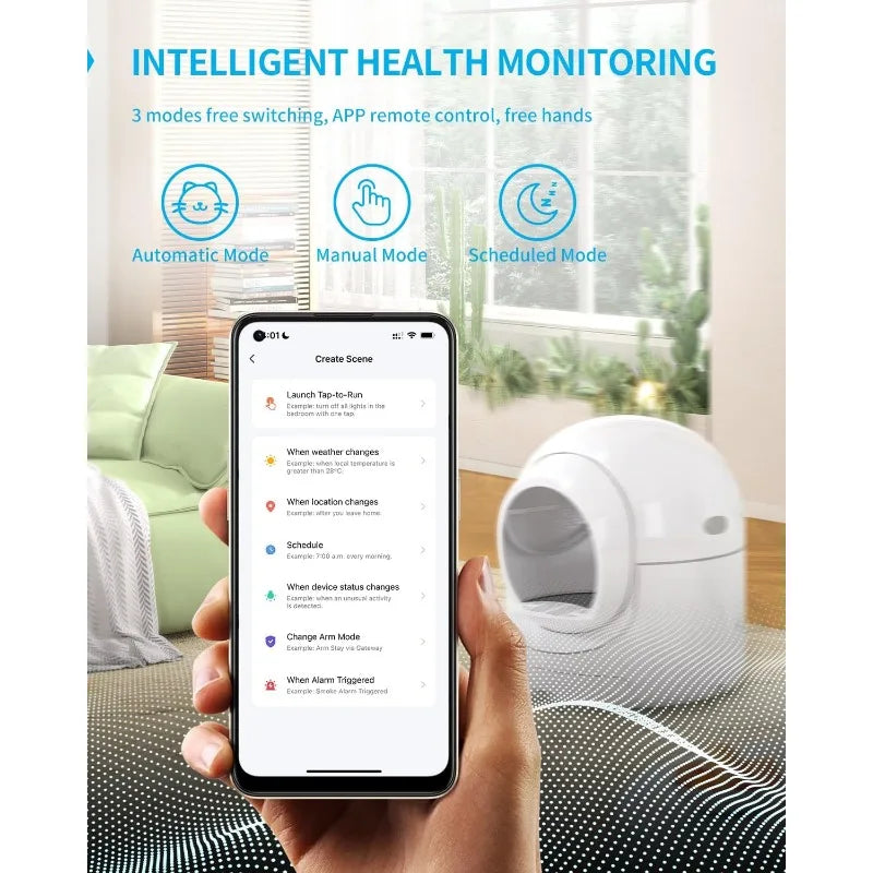 Self Cleaning Cat Litter Box Large Automatic Cat Litter Box with APP Control Odor Removal Safety Protection, for Multiple Cats