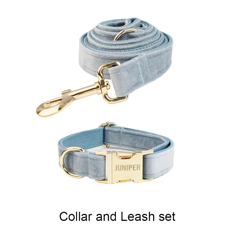 The Nordic Blue Velvet Dog Collar And Leash Set For Dogs Custom Engraved Nameplate Pet Supplies Dog Leash Flannelette18