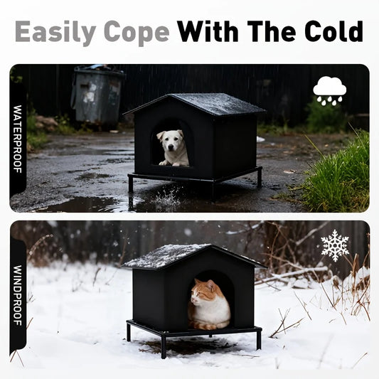 Foil-Insulated Outdoor Cat House with Shelf & Cushion – Waterproof Stray Cat Winter Shelter (33×33×33cm) - Pet Suppie