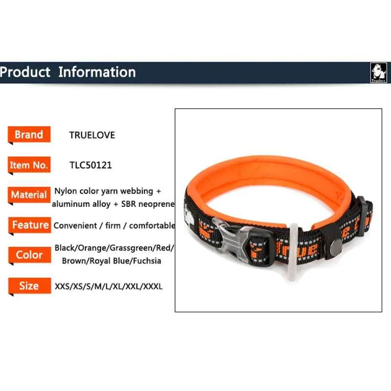 TrueLove TLC50121 Reflective Neoprene Dog Collar with Matching Leash, Adjustable Nylon Collar for All Dog Sizes