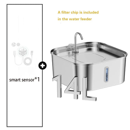 14L/7L Automatic Dog Water Fountain Stainless Steel Cat Pet Fountain with window Silent Cat Dog Water Feeder( No 5V 1A Plug