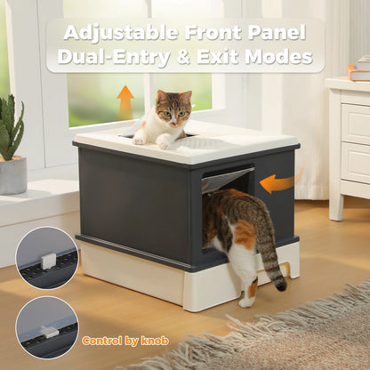 Enclosed Cat Litter Box with Scoop, Large Litter Box for Indoor, Cat Toilet with Lid, Pull-Out Drawer, Top Exit Anti-Tracking