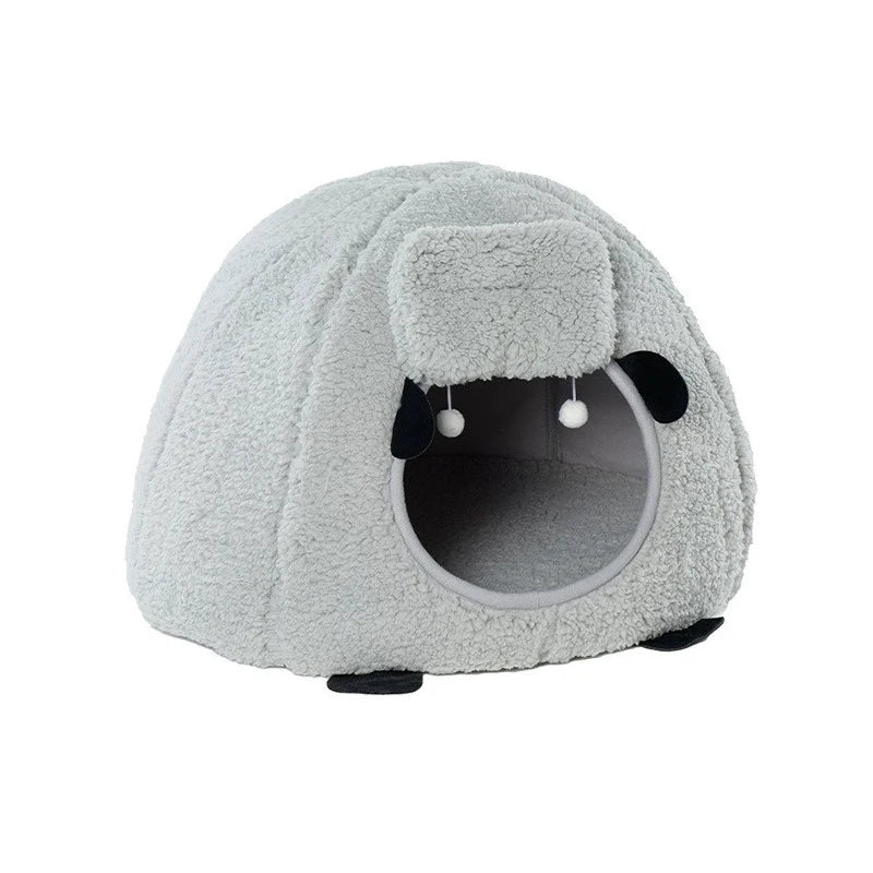 BOOTEELY Winter Warm Sheep Shape Cat Villa Semi-Closed Three-Dimensional Cat House Four Seasons Universal Cat Bed
