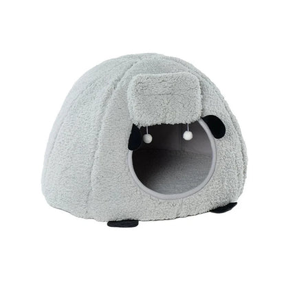 BOOTEELY Winter Warm Sheep Shape Cat Villa Semi-Closed Three-Dimensional Cat House Four Seasons Universal Cat Bed