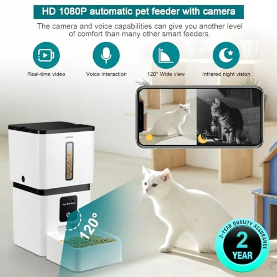 Automatic Dog Feeder with Camera for Home Use: 5G WiFi Connectivity Easy Setup 8L Capacity Motion Detection Smart Cat Food Disp