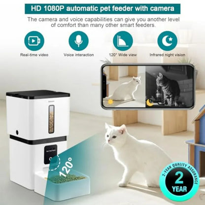Automatic Dog Feeder with Camera for Home Use: 5G WiFi Connectivity Easy Setup 8L Capacity Motion Detection Smart Cat Food Disp