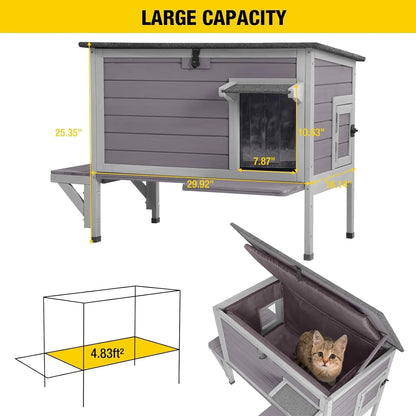 Wooden Heated Cat House with Heating Pad | Waterproof Roof