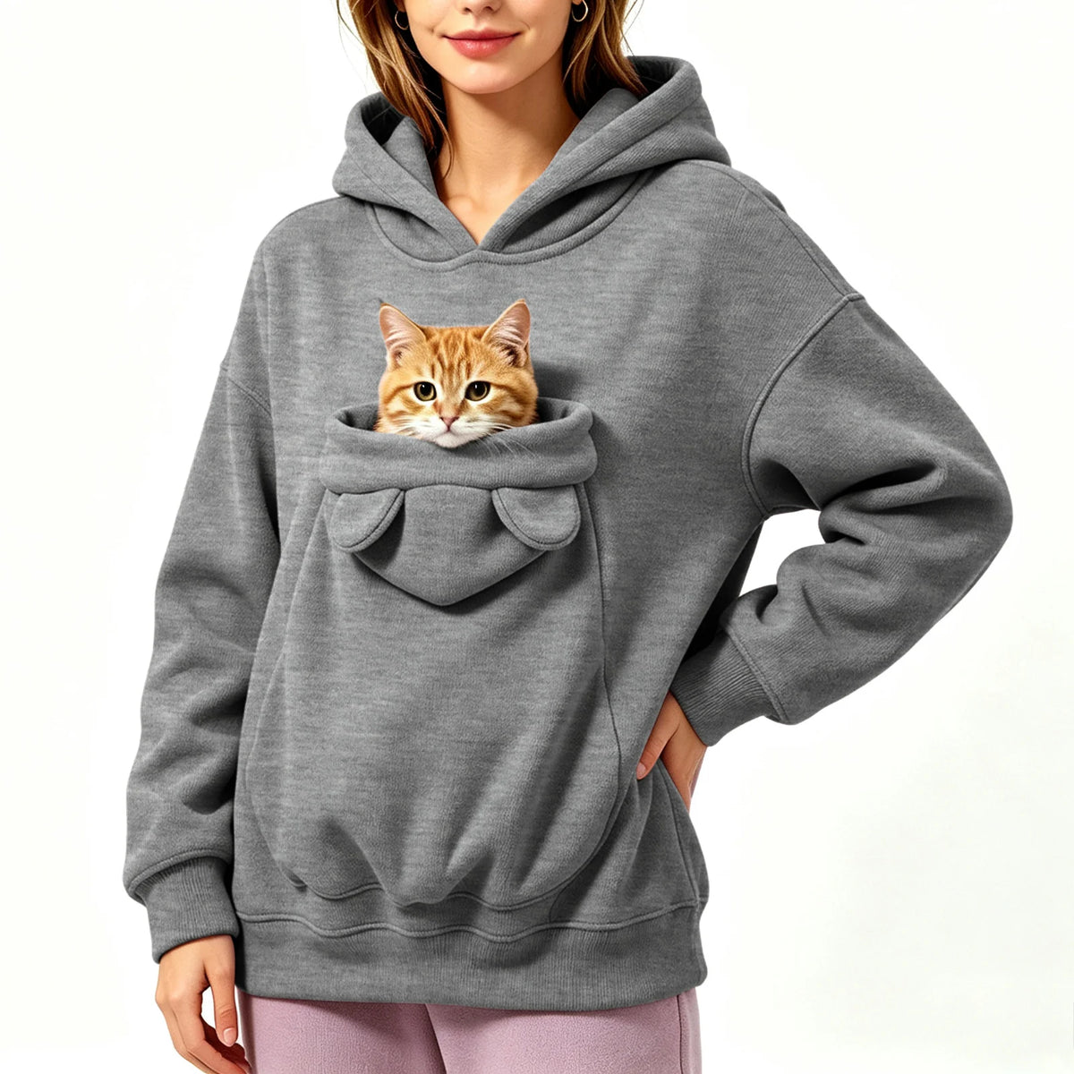 Kangaroo Pocket Cat Dog Hoodies For Women Autumn Winter Warm Outwear Sweatshirt Comfortable Street Style Trendy Fashion Tops