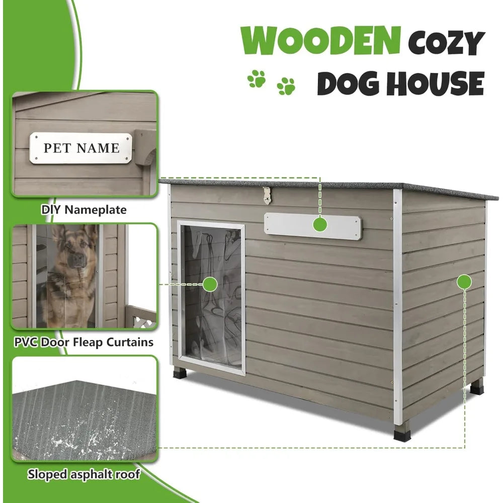 Wooden Dog House Outdoor, XL Weatherproof Dog Houses with Adjustable Vent Windows, Chew-Resistant Frame, Removable Floor