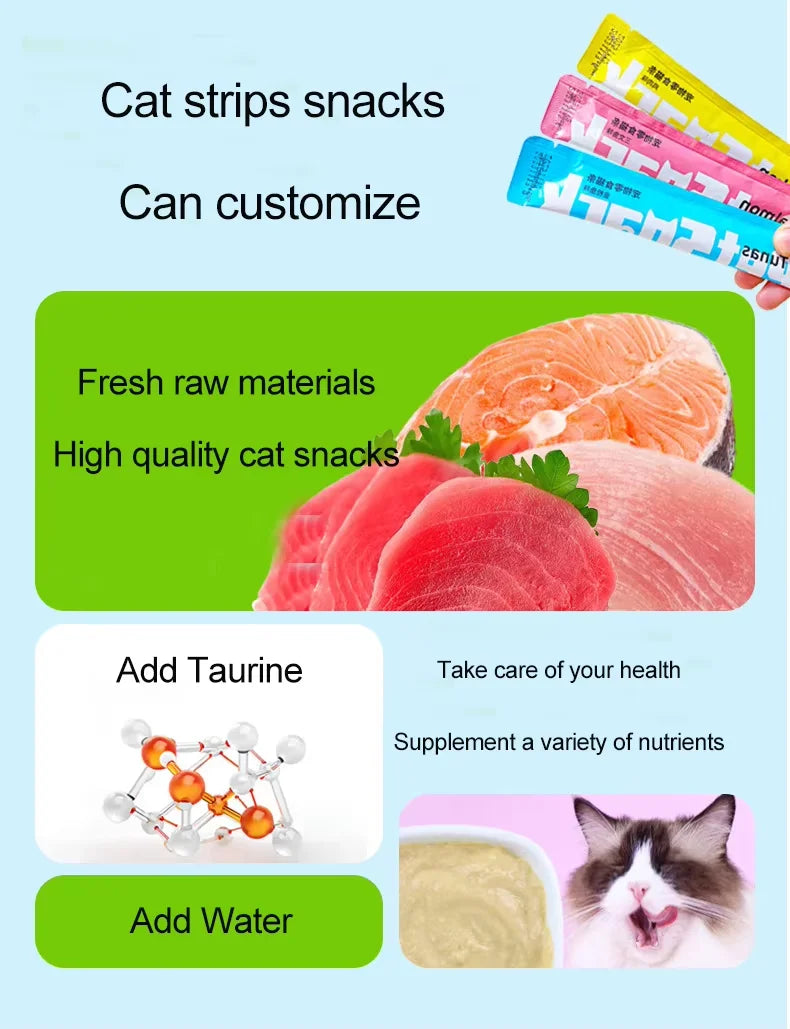 10Piece/2Pack Pet Snacks Cat Strips Young Cat Wet Food Pack Nutrition Chicken Cod Salmon Formula Mixed Flavor Cat Liquid Snacks