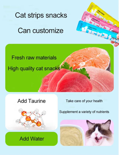 10Piece/2Pack Pet Snacks Cat Strips Young Cat Wet Food Pack Nutrition Chicken Cod Salmon Formula Mixed Flavor Cat Liquid Snacks