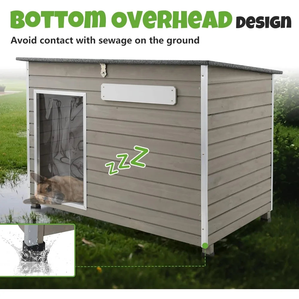 Wooden Dog House Outdoor, XL Weatherproof Dog Houses with Adjustable Vent Windows, Chew-Resistant Frame, Removable Floor