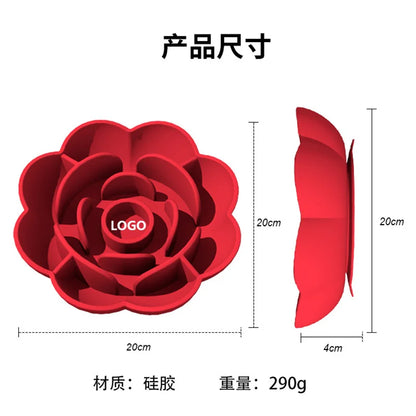 Pet Supplies Silicone Slow Food Bowl Rose Shape Dog Bowl Cat Anti-Choking and Anti-Knocking Food Bowl with Suction Cup