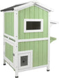 Weatherproof Two-Story Wooden Outdoor Feral Cat House with Openable Roof and Escape Door