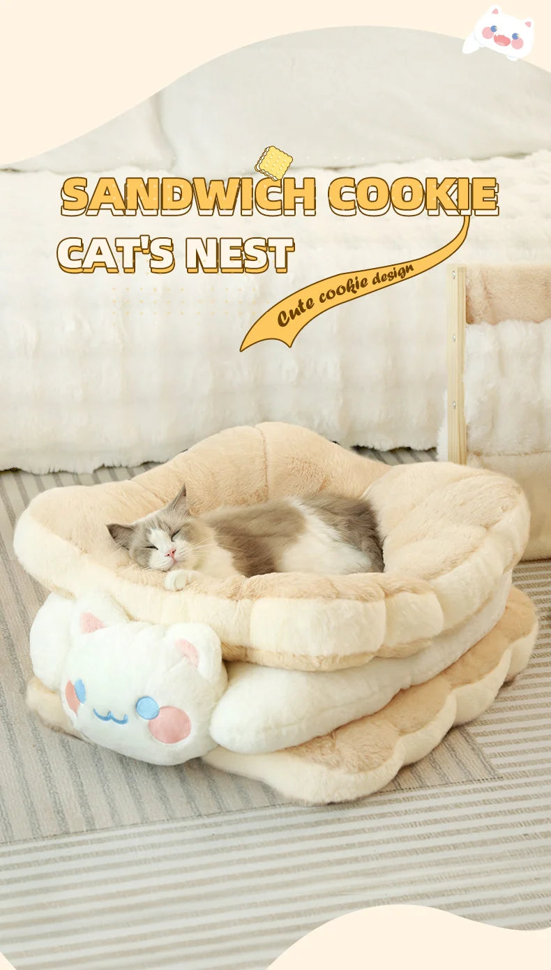 HOOPET Cat Bed Sandwich Cookie Cat Nest Winter Warm Thickened Cat Bed Winter Cat Kitten Sleeping With Pet Kennel