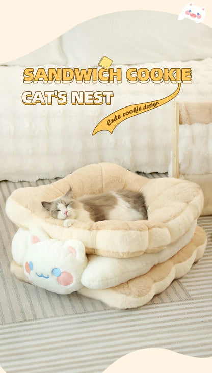 HOOPET Cat Bed Sandwich Cookie Cat Nest Winter Warm Thickened Cat Bed Winter Cat Kitten Sleeping With Pet Kennel