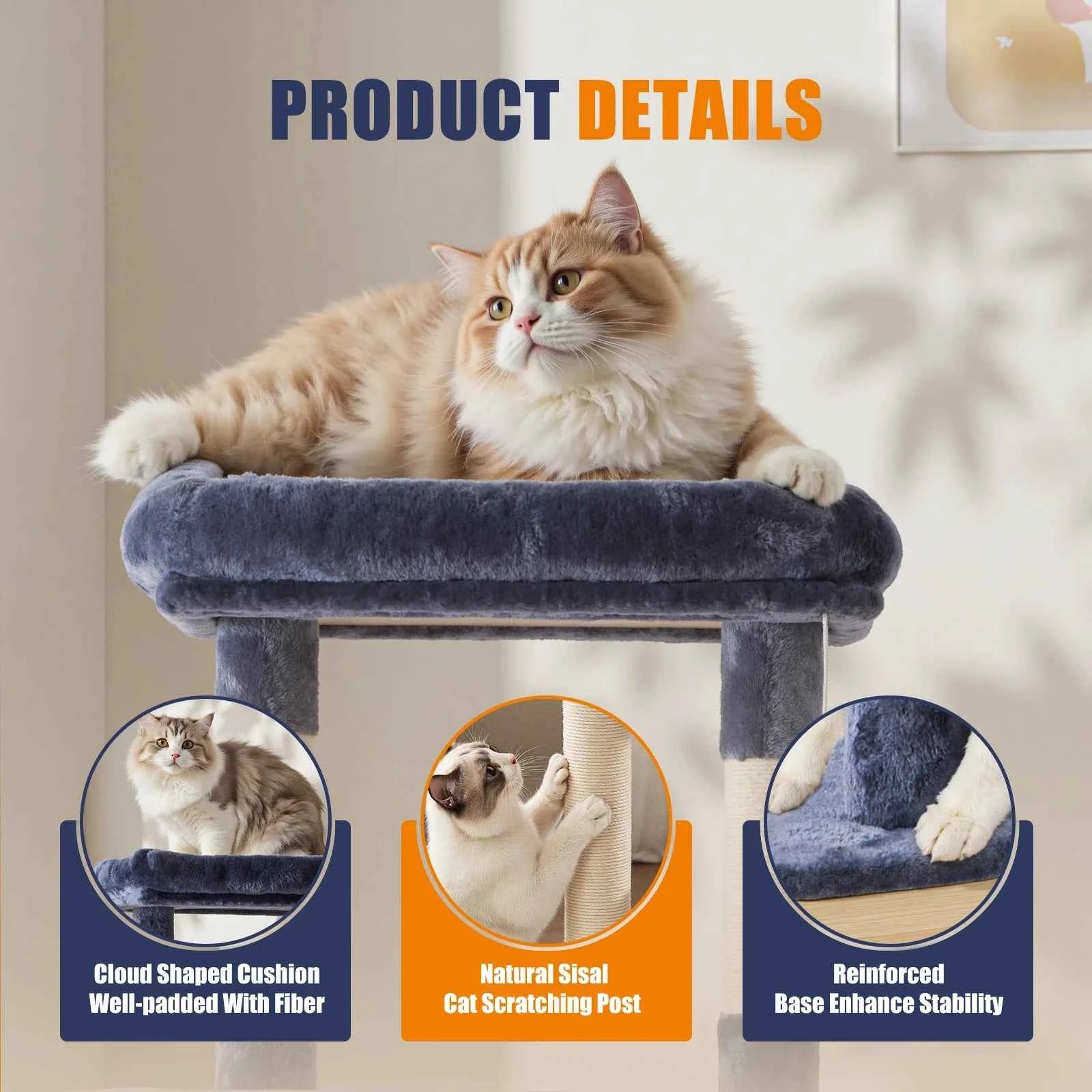 JHK 63In Cat Tree Tall Multi-Cat Climbing Tower for Pet Furniture Natural Sisal Scratching Posts Stable Pet House for Indoor Cat