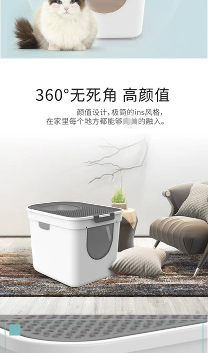 Large Enclosed Cat Litter Box Top Entry Anti Splash Single Extra Big Pet Toilet