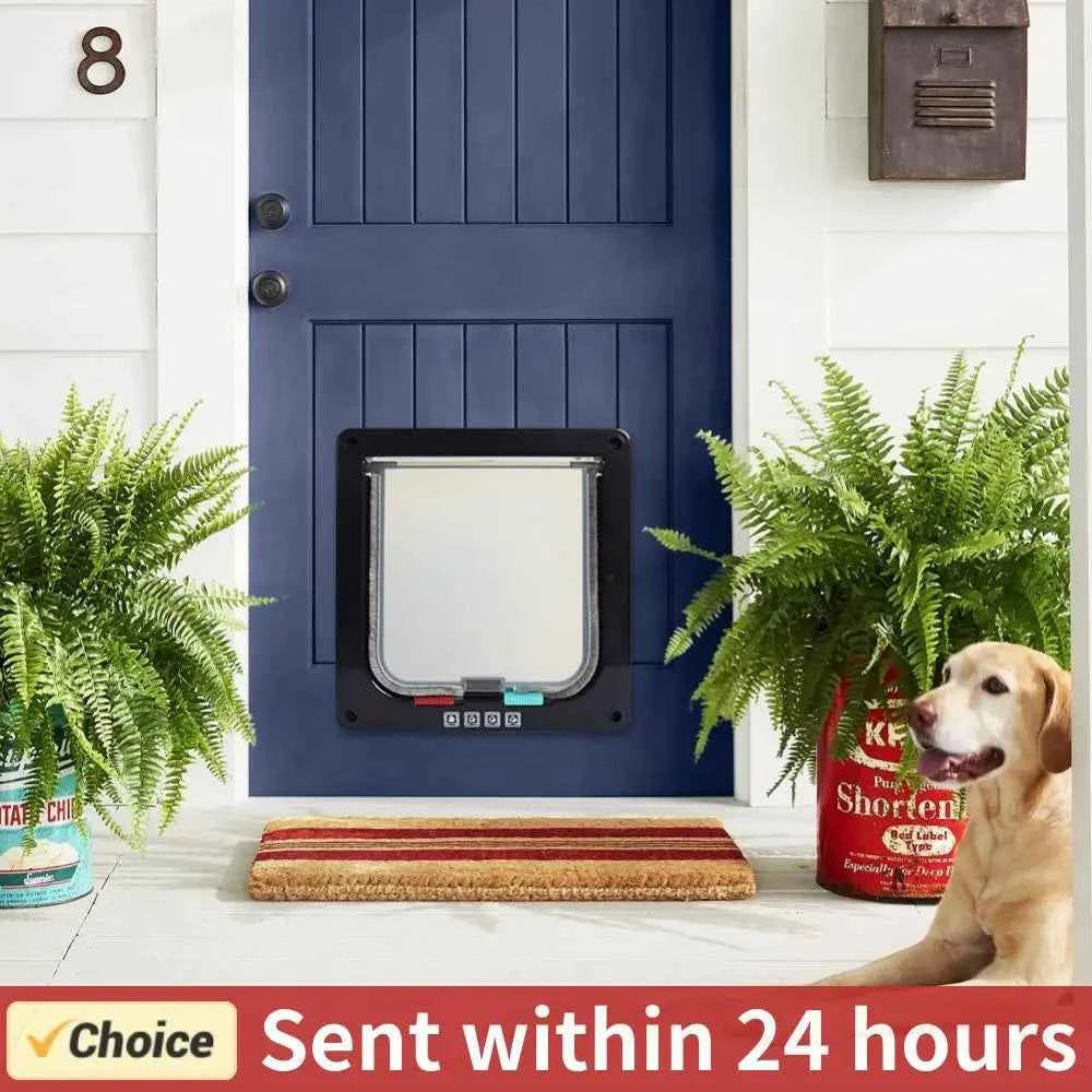 Cat Flap Door with 4 Way Security Lock Puppy Kitten Safety In&out Pet Door ABS Plastic Small Pet Gate Dog Cat Kitten Flap Door