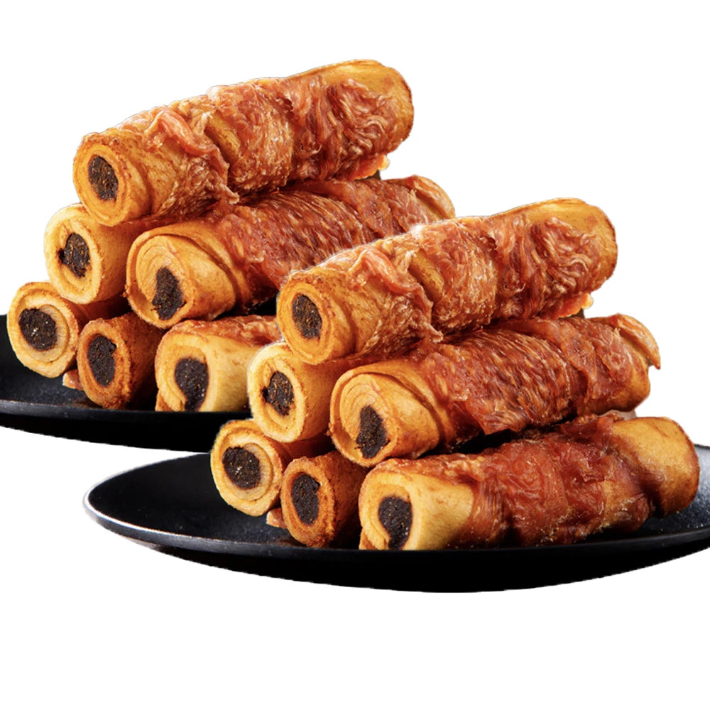 Cowhide Wrapped in Chicken Beef Filling Dog Treats for Medium, & Large Dog - Made with Chicken and Cowhide - High Protein