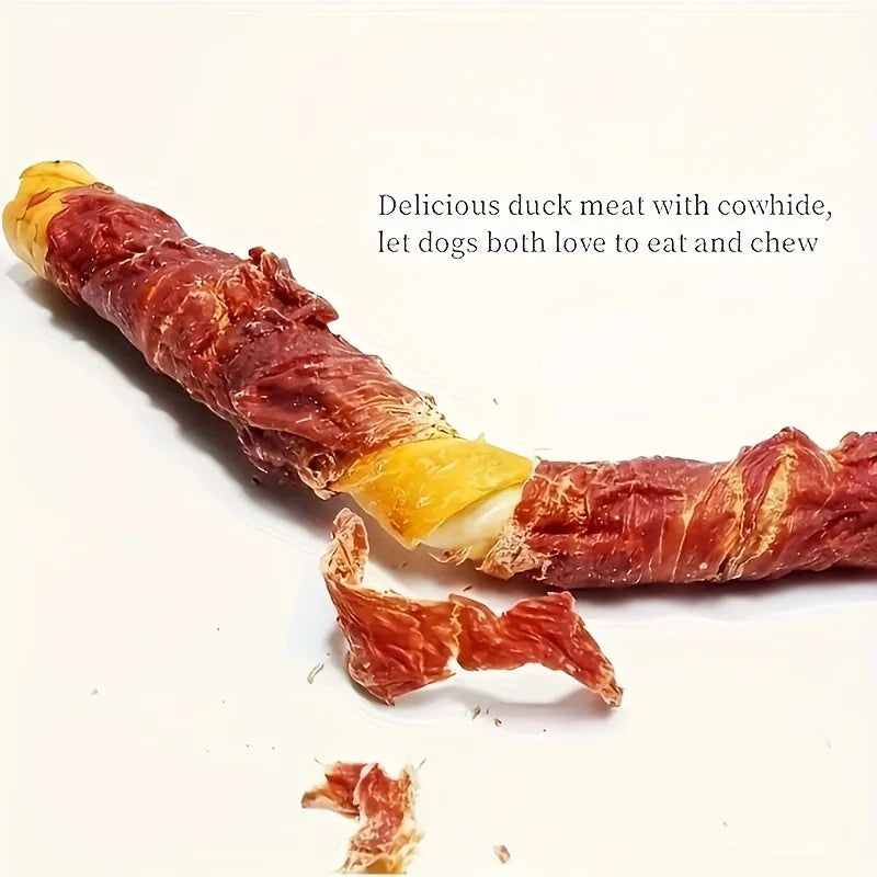 4-Pack(4 x 100g/3.53oz) 400g/14.12oz Duck Wrapped Rawhide Sticks, Dog Treats For Small, Medium, & Large Dog