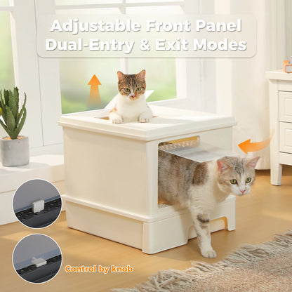 Enclosed Cat Litter Box with Scoop, Large Litter Box for Indoor, Cat Toilet with Lid, Pull-Out Drawer, Top Exit Anti-Tracking