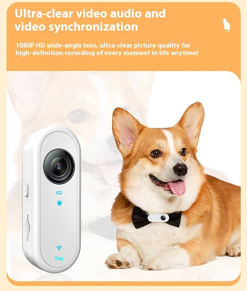 Waterproof Mini Body Camera for Dogs Cats, Outdoor Adventures Pet Camera Cam Smart Collar HD 1080P WiFi App with Video Recording