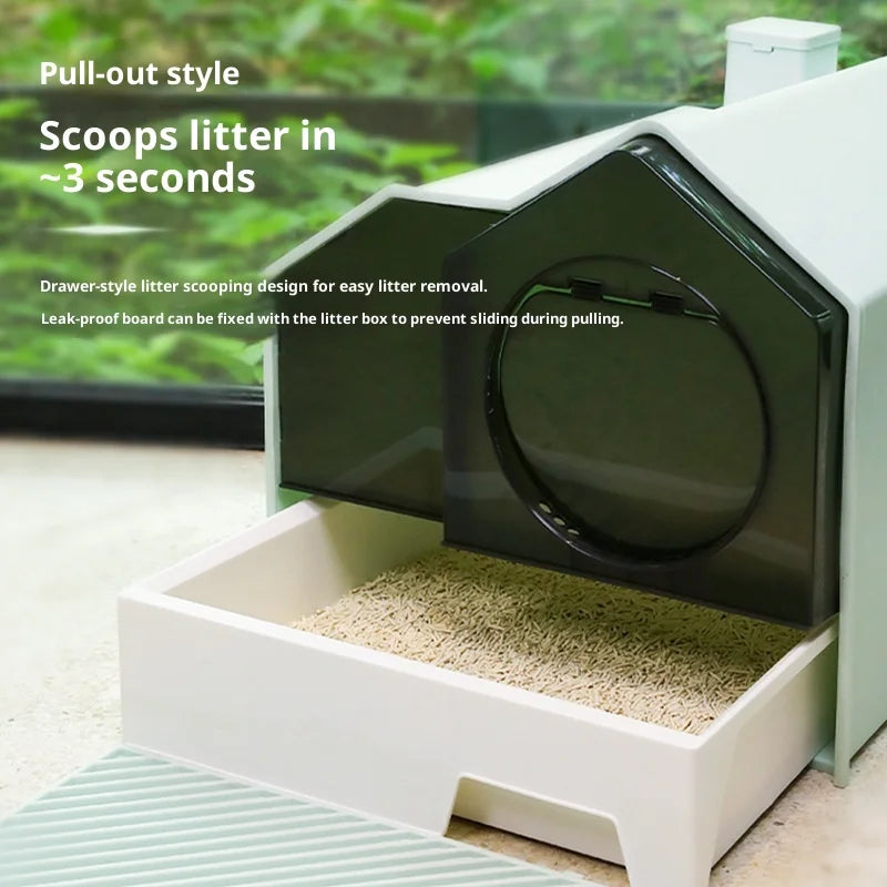 Cleaning Cat Litter Box Enclosed Cat Toilet Drawer Odor Control Large Sealed Anti Odor Chimney Vent Easy Scoop Dispenser