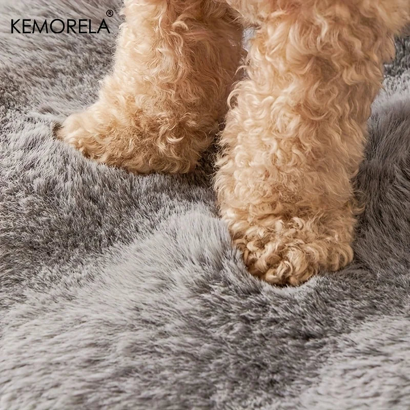 Thickened Warm Imitation Rabbit Fur Dog Bed Luxury Plush Pet Mattress with Pillow Scratch-Resistant Anti-Slip for Medium Dogs