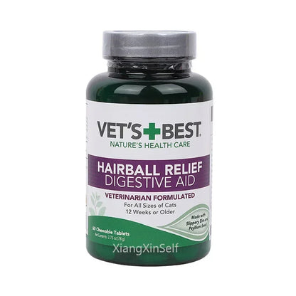 60 Tablets Vet's Best Pet Cat Hairball Relief Natural Digestive Aid & Hair Removal Supplement for Cats of All Sizes