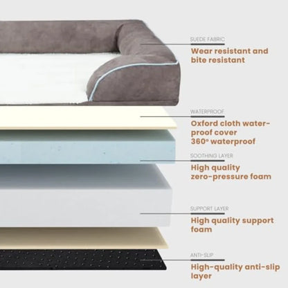 Large Orthopedic Premium Memory Foam Dog Bed Dog Sofa with Washable and Removable Suede Cover Waterproof Liner and Non-Slip Bot