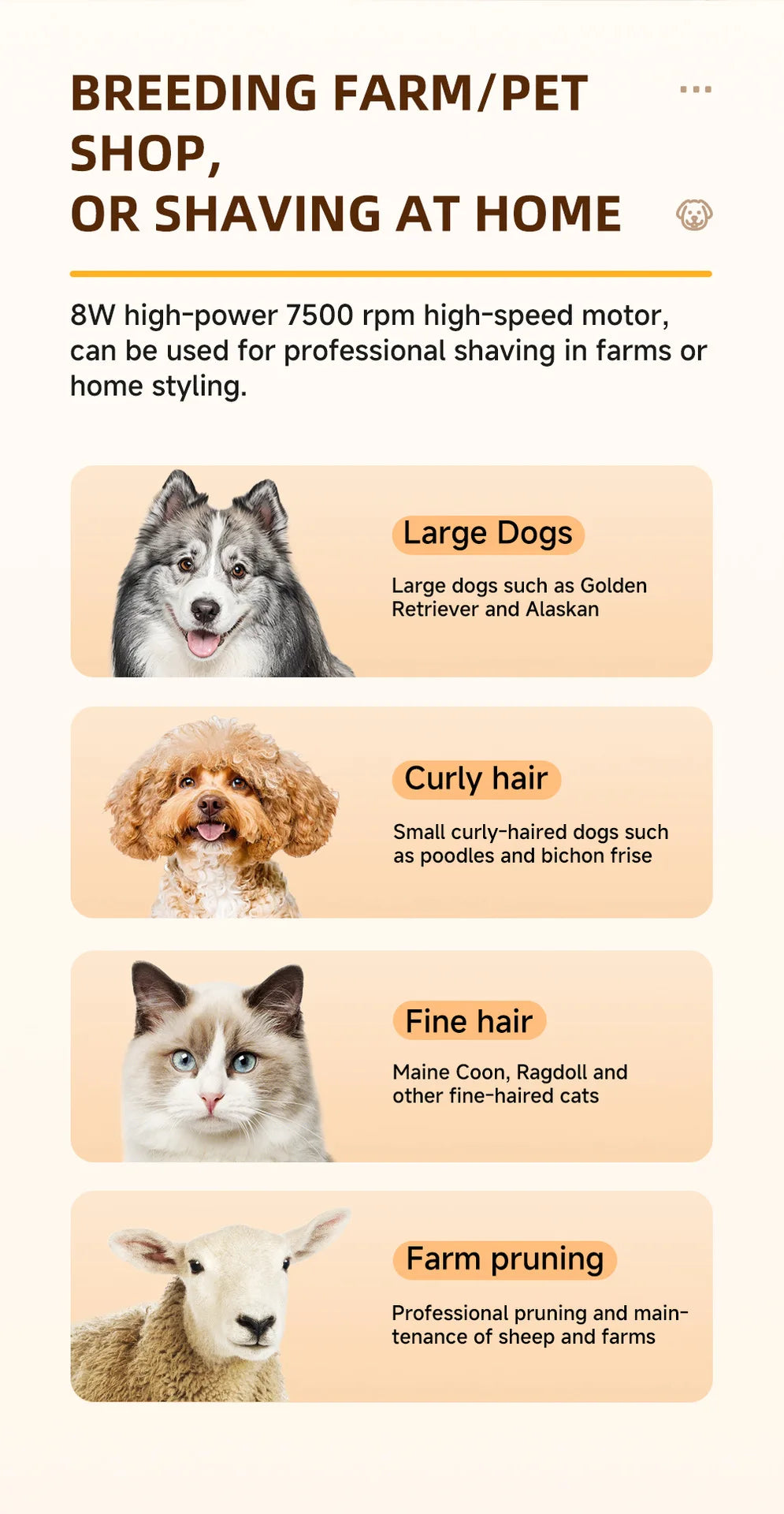 Pet Clipper Professional Dog Hair Trimmer Cat Grooming Shaver 7500/min LED suitable for large, medium, and small pets Trimmers