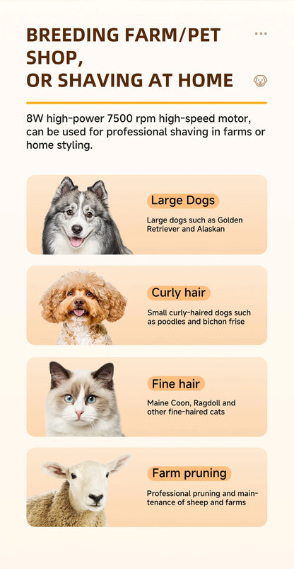 Pet Clipper Professional Dog Hair Trimmer Cat Grooming Shaver 7500/min LED suitable for large, medium, and small pets Trimmers