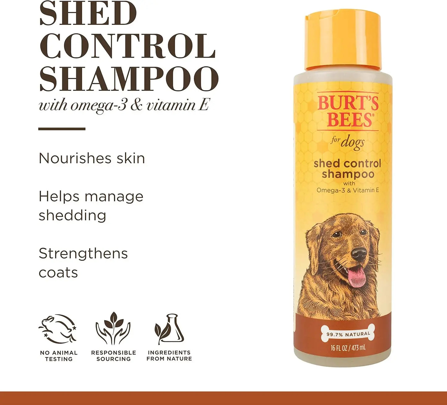 Deshedding Dog Shampoo with Omega-3 & Vitamin E, 99.7% Natural, 16 oz