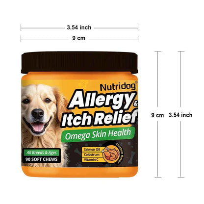 NUTRIDOG Dog Allergy Itch Relief Chews Omega-3 Vitamin C Support Skin For Dog Immune Health Supplement Nutrition 90 PCS/Bottle