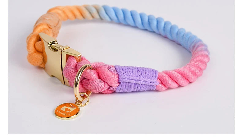 Rainbow Dog Collar Pet Puppy Walking Training Dog Collar with Metal Buckle for Large Medium Small Strap Belt Cotton Dogs Collar