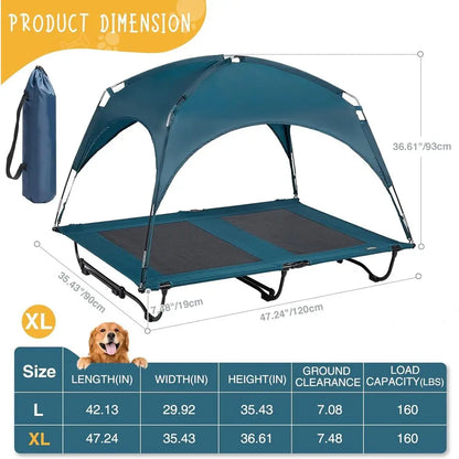 Large 47 Dog Cot with Removable Canopy, Elevated Cooling Bed for Big Dogs, Washable Mesh, Indoor/Outdoor Pet Bed
