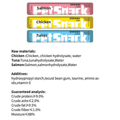 10Piece/2Pack Pet Snacks Cat Strips Young Cat Wet Food Pack Nutrition Chicken Cod Salmon Formula Mixed Flavor Cat Liquid Snacks