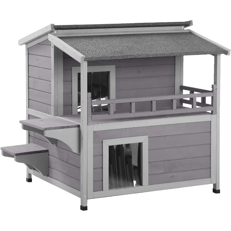 Two-Story Rainproof Outdoor Cat House for Feral Cats with Winter Protection Durable Shelter for Outdoor Use in Gardens Backyard