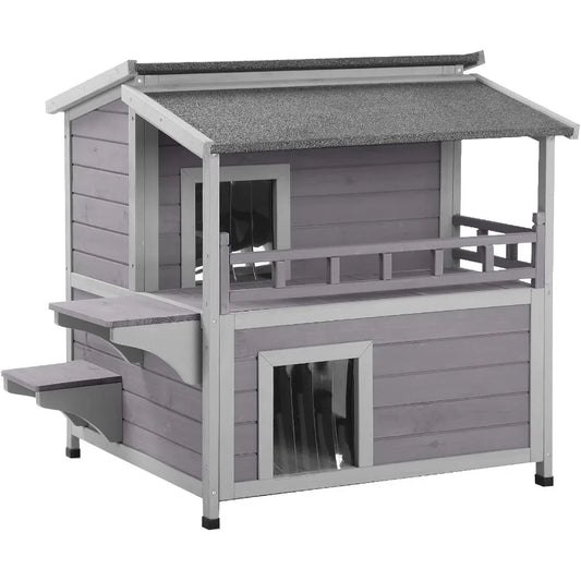 Two-Story Rainproof Outdoor Cat House for Feral Cats with Winter Protection Durable Shelter for Outdoor Use in Gardens Backyard