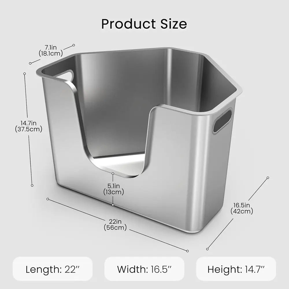 Corner Metal Cat Litter Box with High Sides, One-Piece Design, Easy Clean, Non-Stick, Odor-Free for Small to Medium Cats
