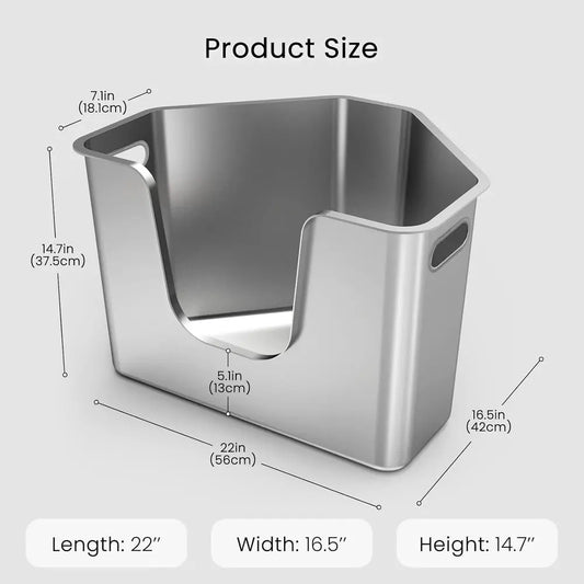 Corner Metal Cat Litter Box with High Sides, One-Piece Design, Easy Clean, Non-Stick, Odor-Free for Small to Medium Cats